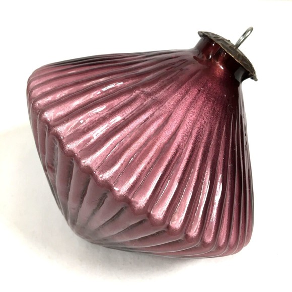 VTG Kugel Midwest Christmas Ornament Purple Plum Amethyst 5" Ribbed Blown Glass - Picture 7 of 9